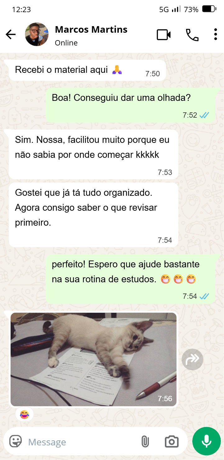Conversa de WhatsApp com Marcos Martins sobre o material