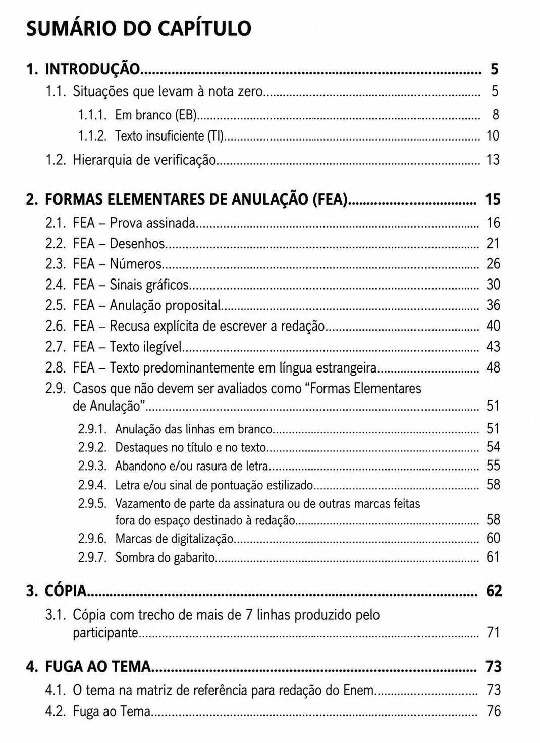 Sumário do capítulo do material de redação